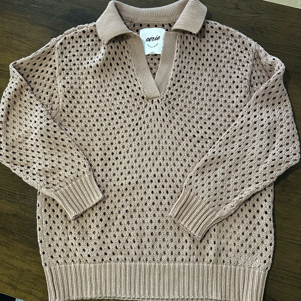 Aerie Tan Crew Neck Sweater